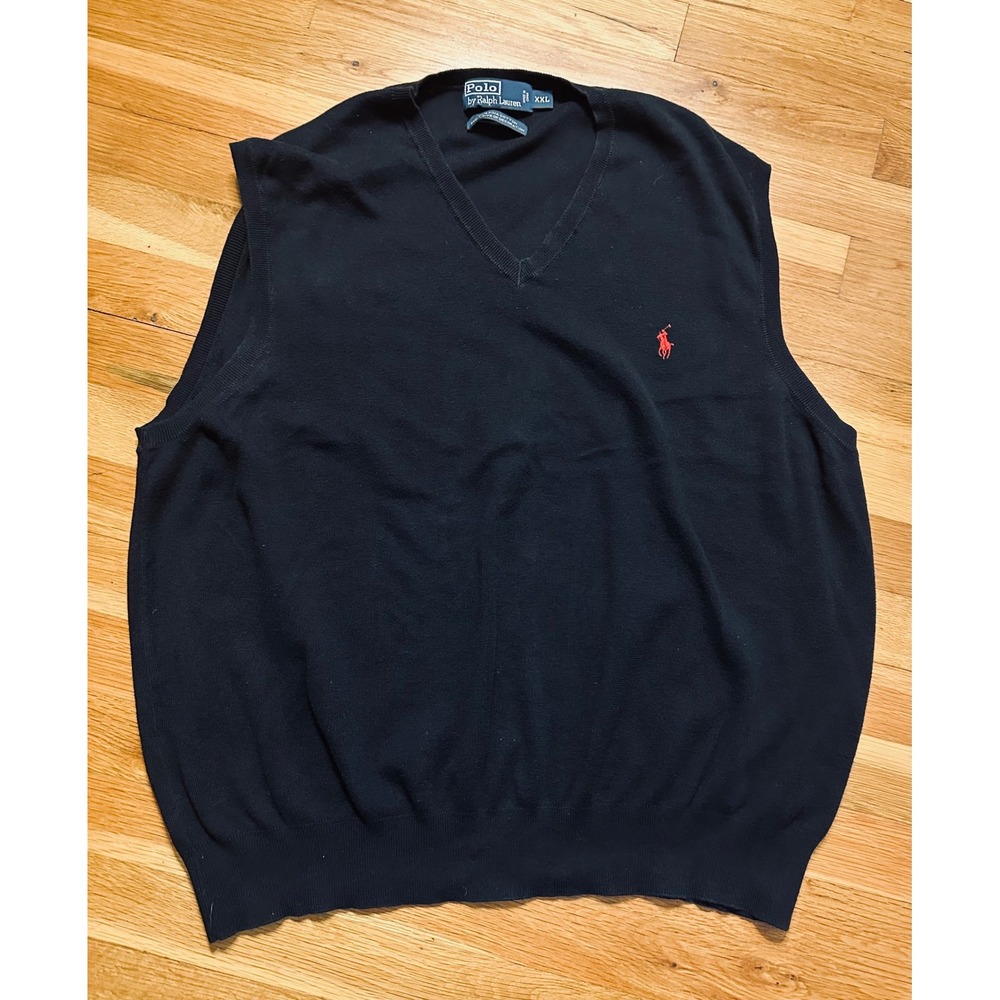 Polo Ralph Lauren Mens XXL Black Pima Cotton V-Neck Sweater Vest Red Pony Logo